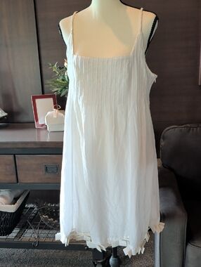Minuet Petite White Cotton Slip Chemise with Pleated Bodice